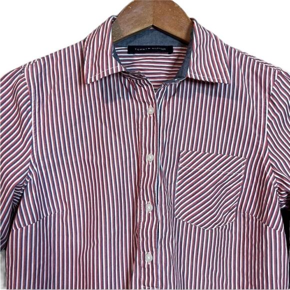 Tommy Hilfiger striped 1/4 button  top - Picture 2 of 12